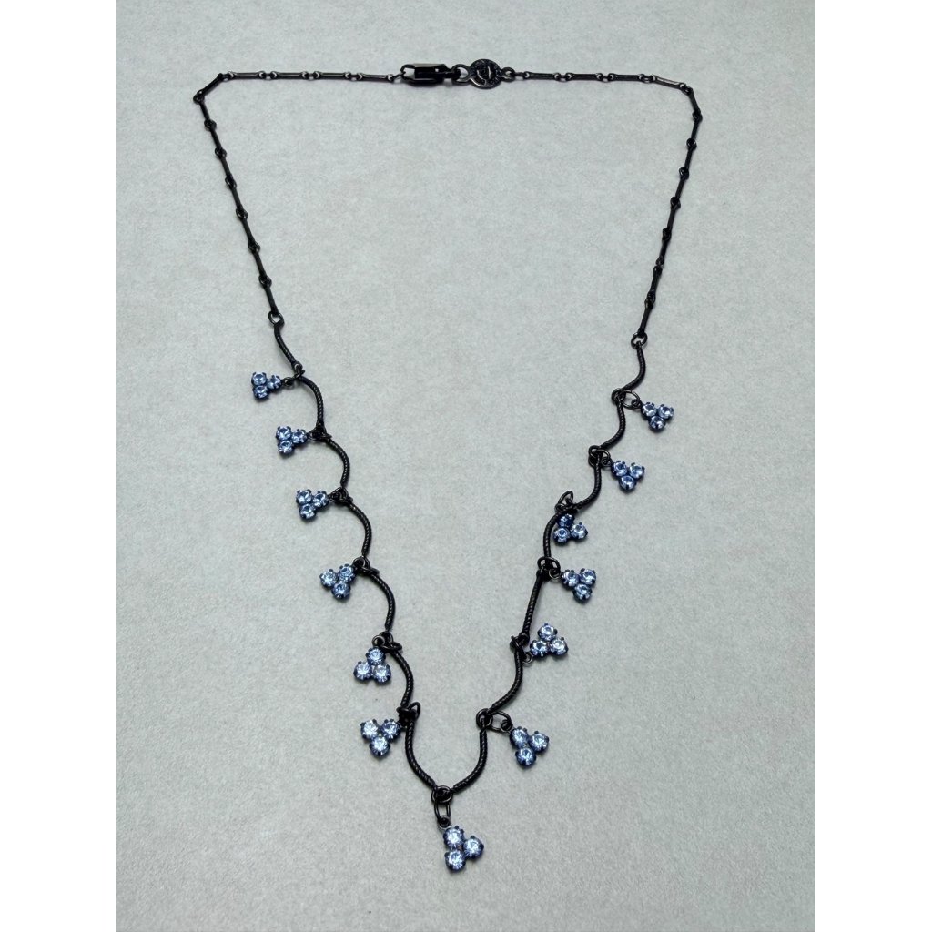 Vintage Bellagio Usa Blue Crystal Dainty Necklace 16” Signed